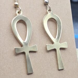 Gold Ankh Drop Earrings